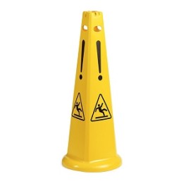 Panneau de s&eacute;curit&eacute; conique en plastique jaune, h 93 cm