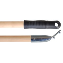 Manche bois avec trou +  fixe-manche m&eacute;tallique CH pench&eacute; (bois FSC)