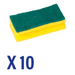 Eponge synth&eacute;tique jaune abrasif vert (10 pi&egrave;ces)